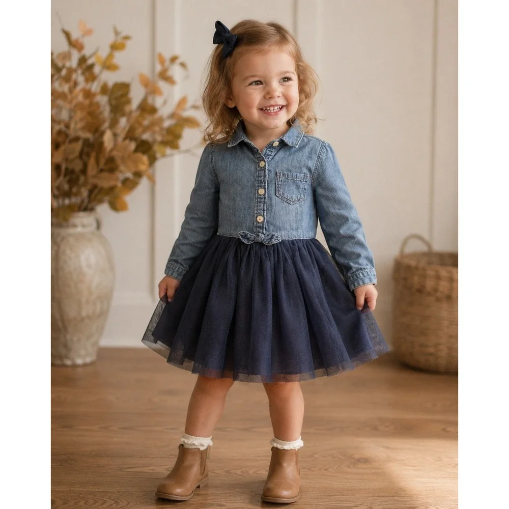 OshKosh Bgosh Toddler Girls 3T Denim and Navy Tulle Tutu Dress Cowgirl Princess